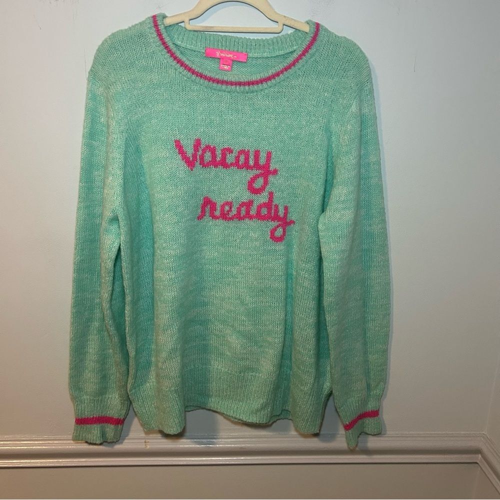 Lilly Pulitzer Surf Blue Vacay Ready Intarsia Knit Rollins Sweater Size XXL